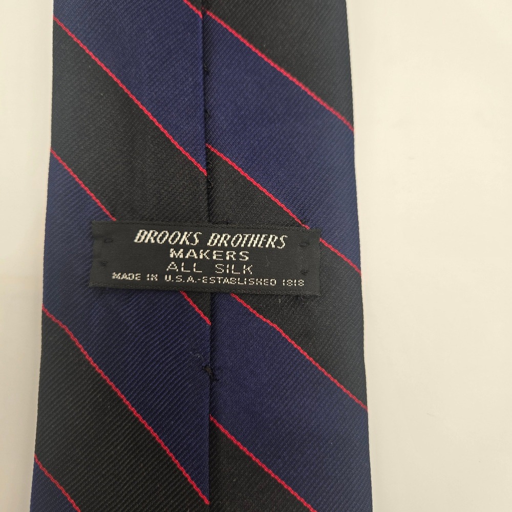 Brooks Brothers Makers 100% Silk Tie Navy Black Red Repp Stripe Made in USA (A1) - Picture 2 of 9